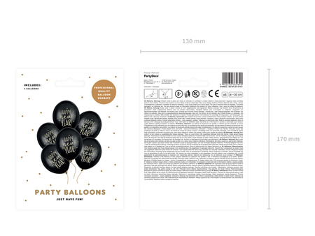 Balony 30cm, Happy New Year, Pastel Black (1 op. / 6 szt.)