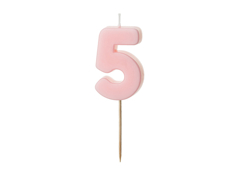 Świeczka urodzinowa cyferka 5 jasnoróżowa 5.5 cm