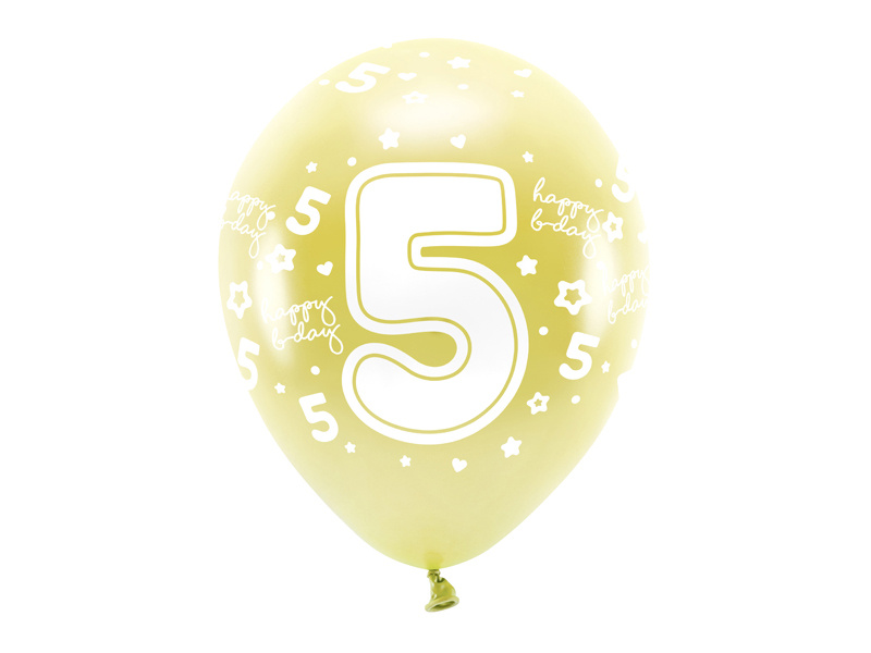 Balony Eco 33 cm Cyfra 5 jasny złoty – zestaw 6 sztuk