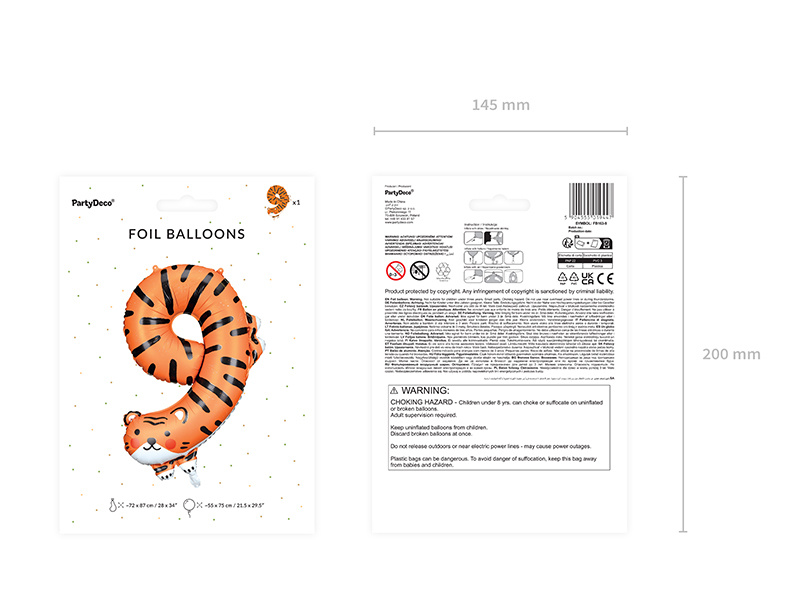 Duży balon foliowy cyfra 9 Tygrys