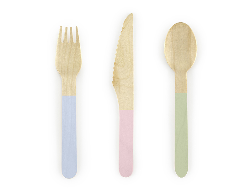 Zestaw drewnianych sztućców pastelowych 16 cm