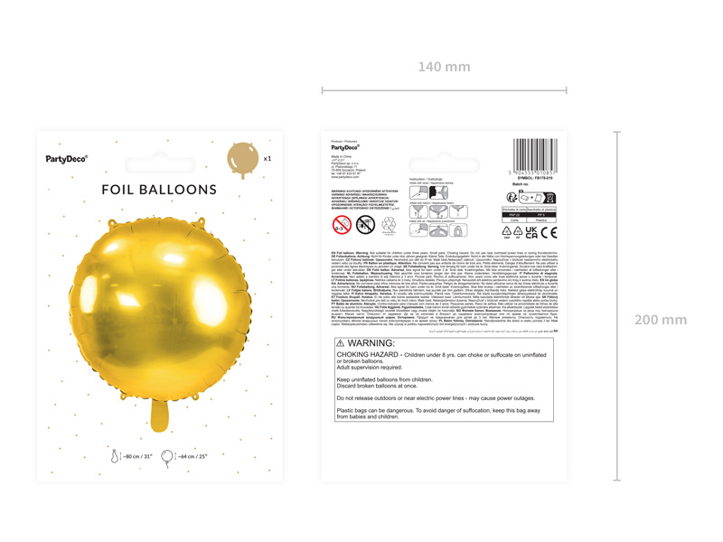 Złoty balon foliowy Pastylka 80 cm – lustrzana powierzchnia
