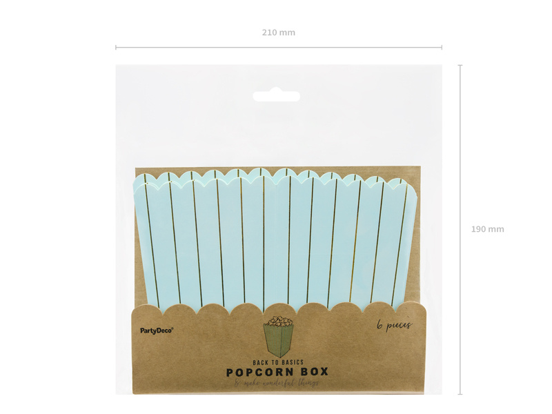 Pudełka na popcorn jasnoniebieskie w złote paski - opakowanie zbiorcze