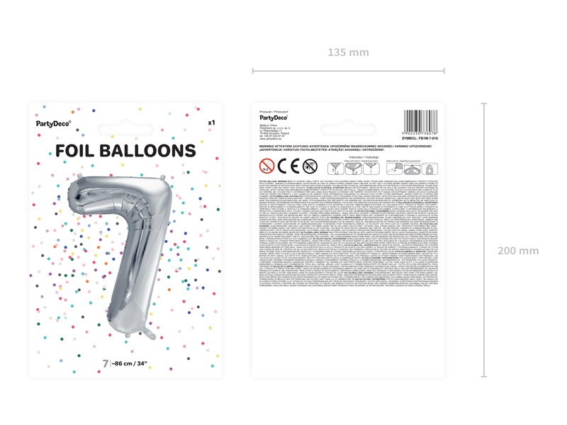 Balon foliowy cyfra 7 srebrny 86cm - zdjęcie 3