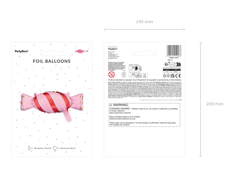 Balon foliowy Cukierek w różnych kolorach – zbliżenie