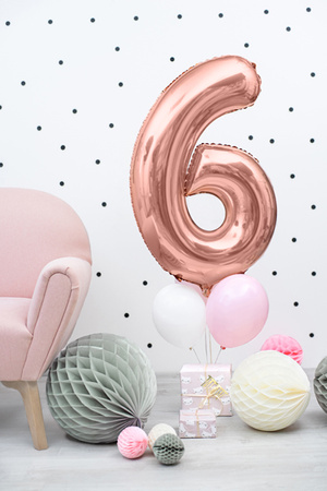 Balon foliowy Cyfra ''6'', 86cm, różowe złoto