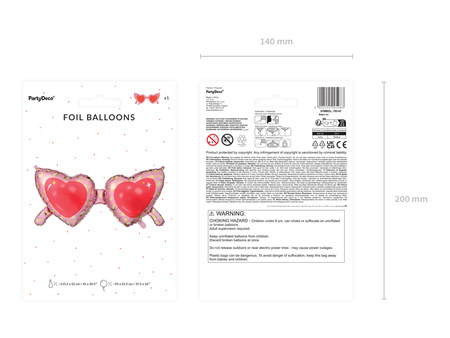 Balon foliowy Okulary serca, 95x41,5 cm, mix