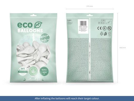 Balony Eco 30cm pastelowe, biały (1 op. / 100 szt.)