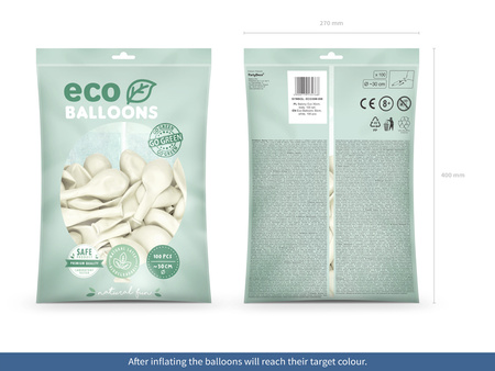 Balony Eco 30cm metalizowane, biały (1 op. / 100 szt.)