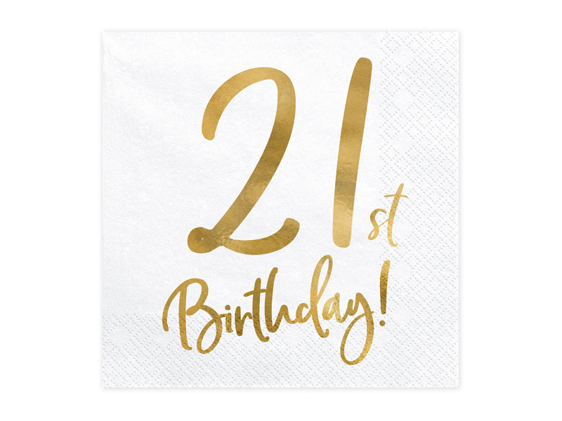 Serwetki 21st Birthday, biały, 33x33cm – zdjęcie produktu