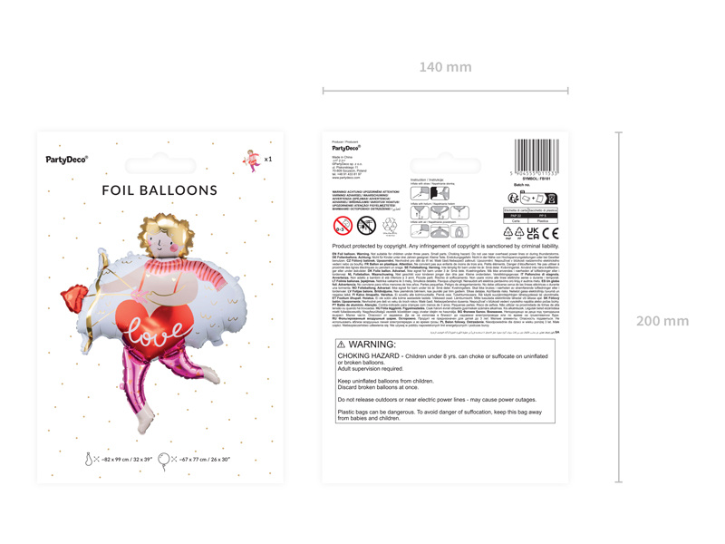 Balon foliowy Kupidyn - różne warianty kolorystyczne