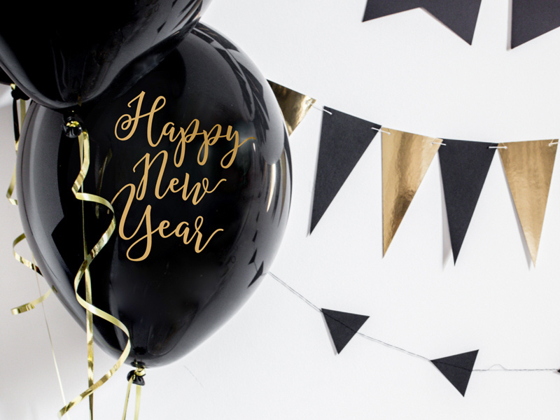 Balony Happy New Year Pastel Black 30cm - dekoracja imprezowa