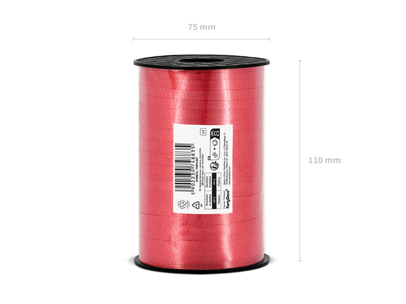 Wstążka plastikowa czerwona 5mm/225m - zdjęcie z rolką