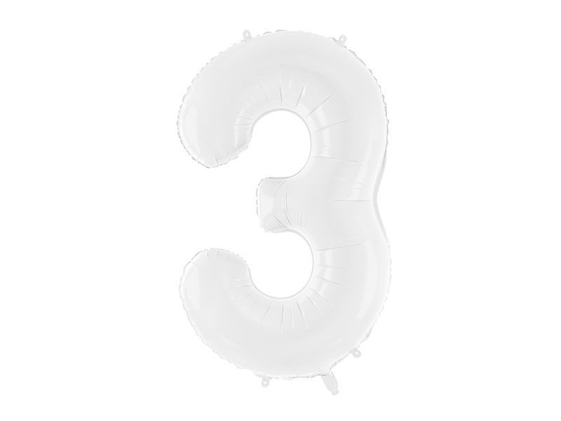 Balon foliowy cyfra 3 biały 86 cm - zdjęcie 1