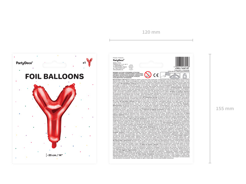 Balon foliowy litera Y czerwony z boku