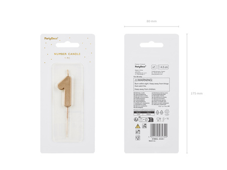 Świeczka urodzinowa Cyferka 1, 4.5 cm, złoty