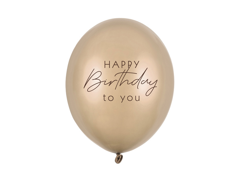 Balony Happy Birthday Metallic Cold Gold 30 cm – opakowanie 6 sztuk