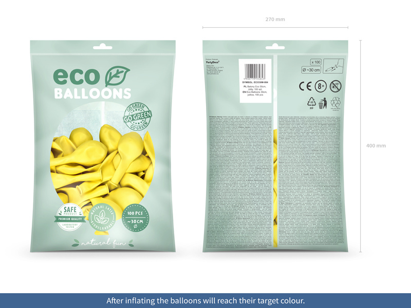Żółte balony metalizowane 30 cm – detal produktu