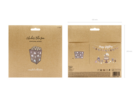 Pudełka na popcorn Narwal, mix, 7x7x12,5cm (1 op. / 6 szt.)