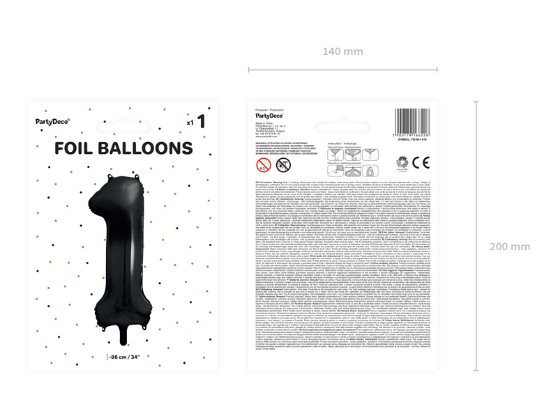 Balon foliowy cyfra 1 czarny - aranżacja imprezowa