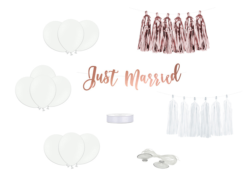 Baner Just Married na samochód ślubny