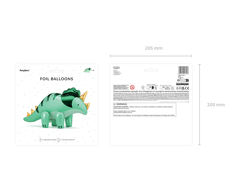 Balon foliowy Triceratops zielony – widok z boku