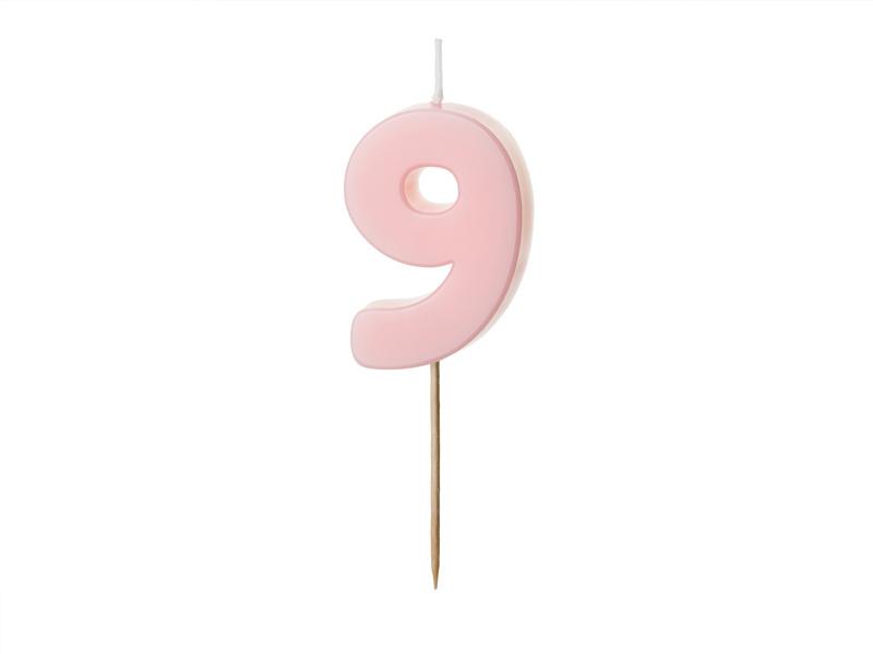Świeczka urodzinowa cyferka 9 jasny różowy 5,5 cm - zdjęcie 1