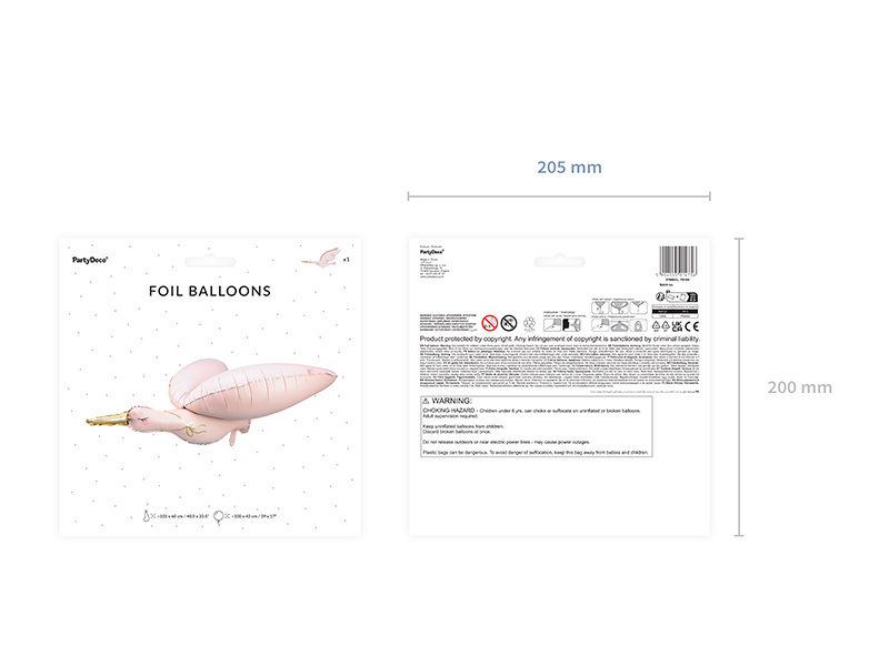 Balon foliowy Bocian jasnoróżowy - detal