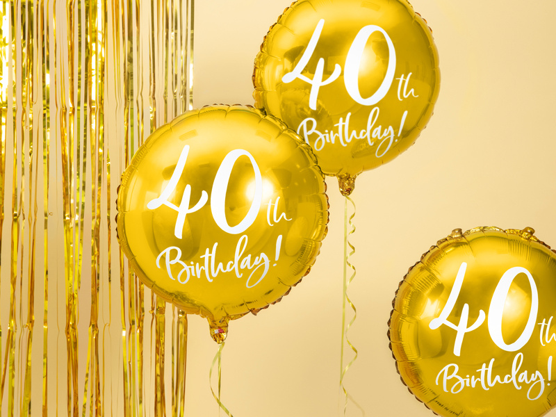 Balon foliowy 40th Birthday złoty 45cm - zdjęcie 3