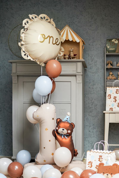 Balon foliowy Cyfra 1 z Misiem - zbliżenie na misia