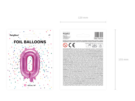 Balon foliowy Litera ''O'', 35cm, ciemny różowy
