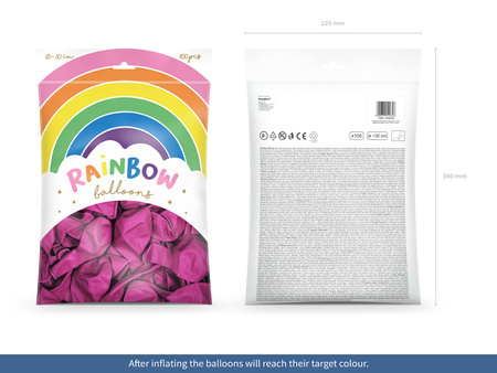 Balony Rainbow 30cm metalizowane, fuksja (1 op. / 100 szt.)