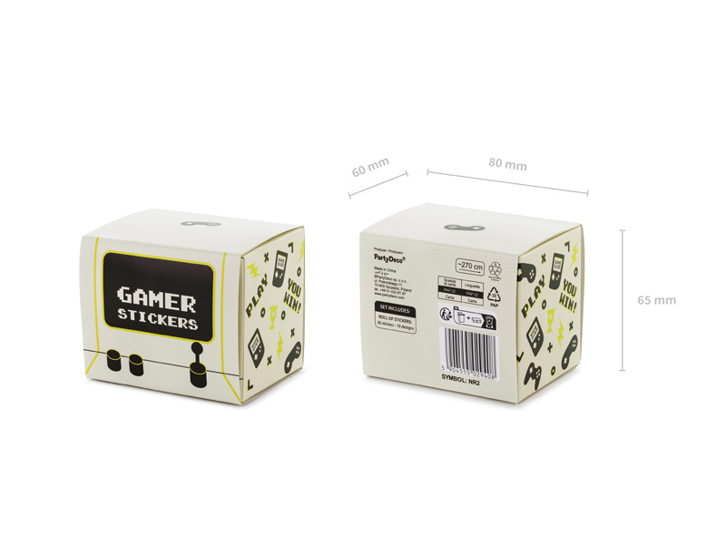 Zbliżenie na wzory naklejek Gamer, mix