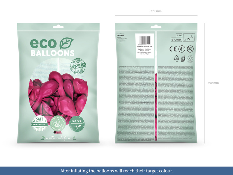 Balony Eco 30cm metalizowane fuksja – szczegółowy widok