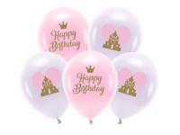 Balony Eco 33 cm, Happy Birthday, mix (1 op. / 5 szt.)
