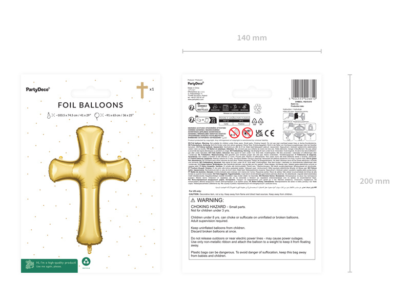 Balon foliowy Krzyż złoty 103,5x74,5 cm - zdjęcie 2
