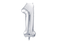 Balon foliowy Cyfra ''1'', 86cm, srebrny