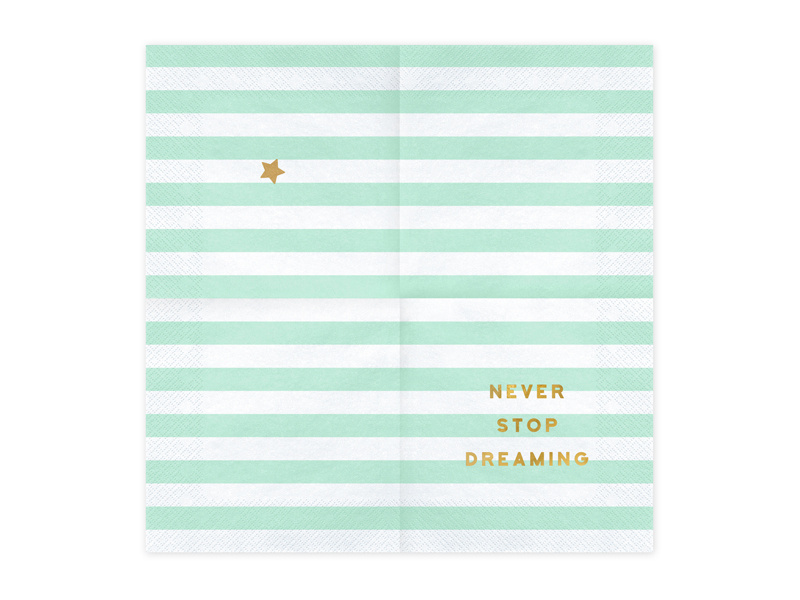 Zbliżenie na serwetki Yummy Never stop dreaming miętowy