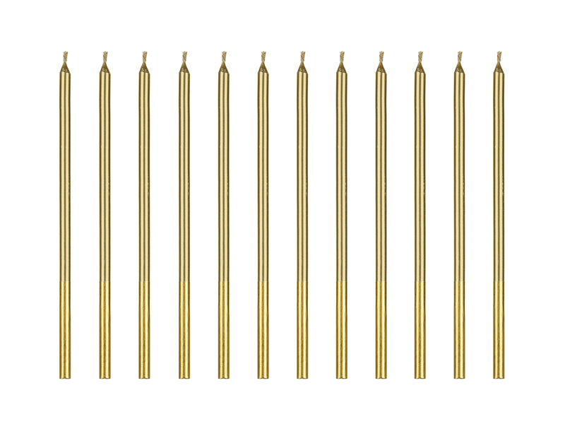 Świeczki urodzinowe gładkie złote 14 cm – zestaw 12 sztuk