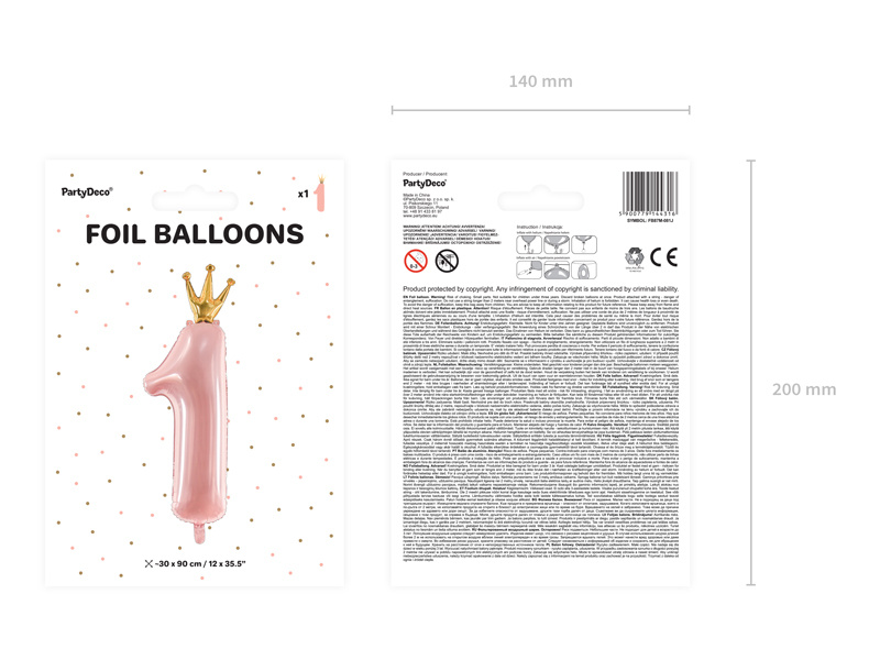 Jasnoróżowy balon cyfra 1 – detale produktu