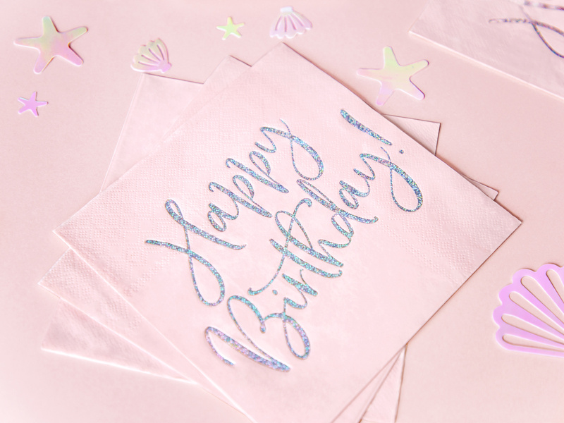Serwetki Happy Birthday jasny pudrowy róż - zdjęcie 3