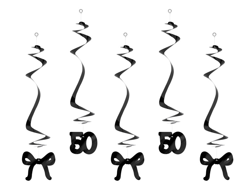 Czarne świderki na 50 urodziny z kokardkami