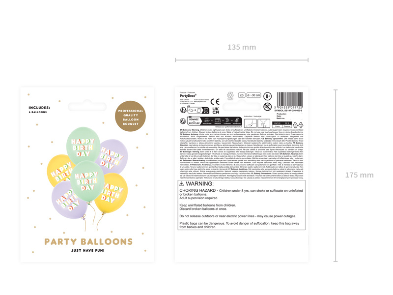 Pastelowe balony Happy Birthday Strong 30 cm