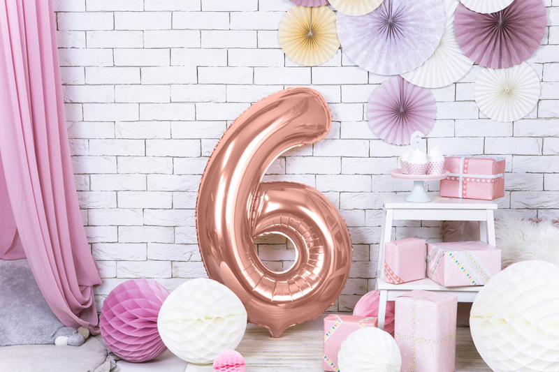 Balon foliowy Cyfra 6, 86cm, różowe złoto - zdjęcie 2