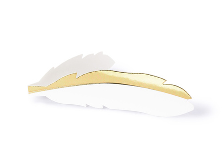 Wizytówki na stół - Piórko, złoty, 10,5x3cm (1 op. / 10 szt.)