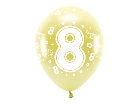 Balony Eco 33 cm, Cyfra '' 8 '', jasny złoty (1 op. / 6 szt.)