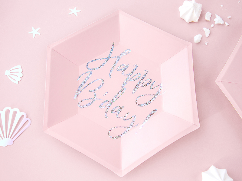 Talerzyki Happy B'day! pudrowy róż – detale