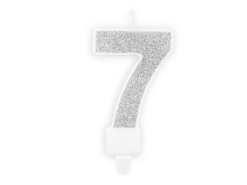 Świeczka urodzinowa Cyferka 7 srebrna 7cm - zdjęcie 1