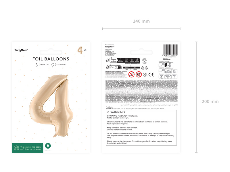 Balon foliowy Cyfra 4 w kolorze beżowym
