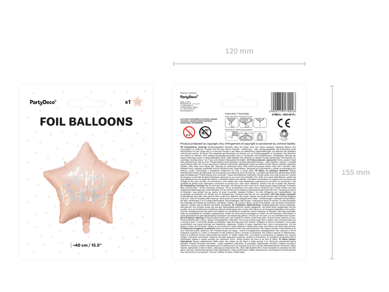 Balon foliowy Happy Birthday jasny pudrowy róż 40cm - detale materiału